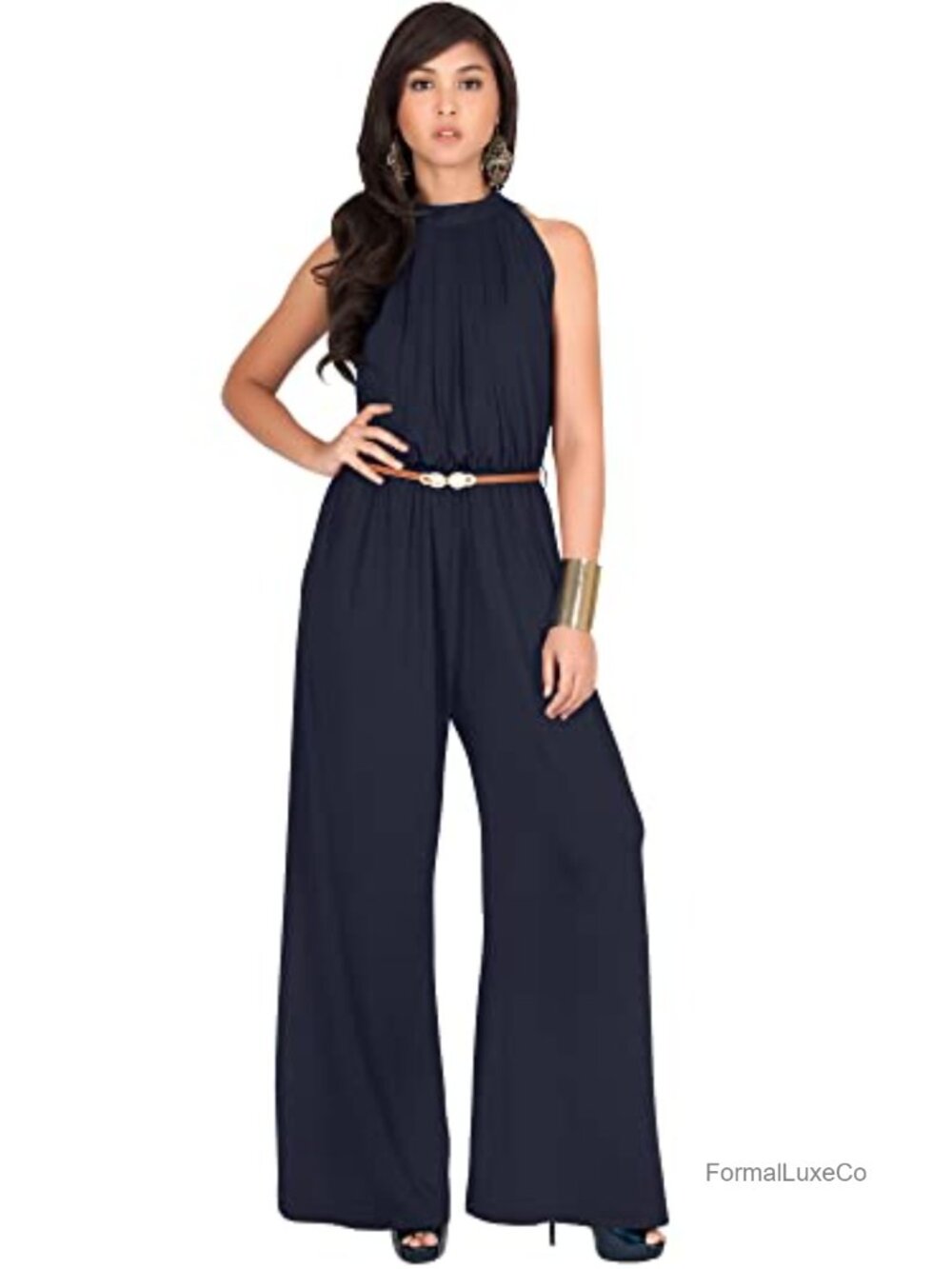 KOH KOH Sleeveless Halter Wide Leg Jumpsuit Pantsuit Cocktail